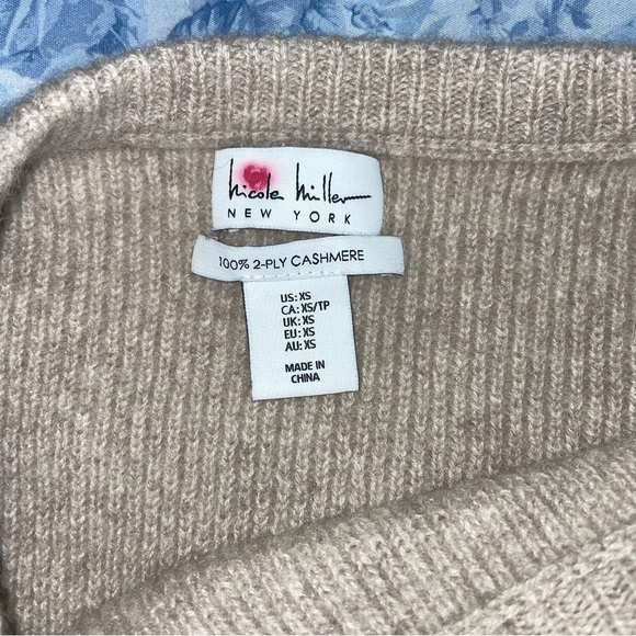 Nicole Miller 2 Ply Cashmere Oatmeal Sweater XS Luxe Soft Thermal Knit Warm Top - Picture 4 of 8